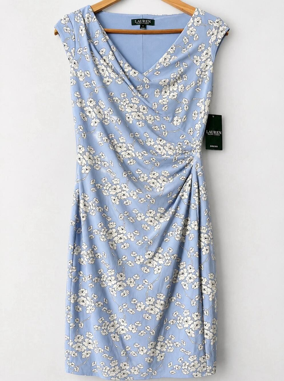 Lauren Ralph Lauren Womens Blue Floral Ruched Sheath Dress Size 0 Stretch New